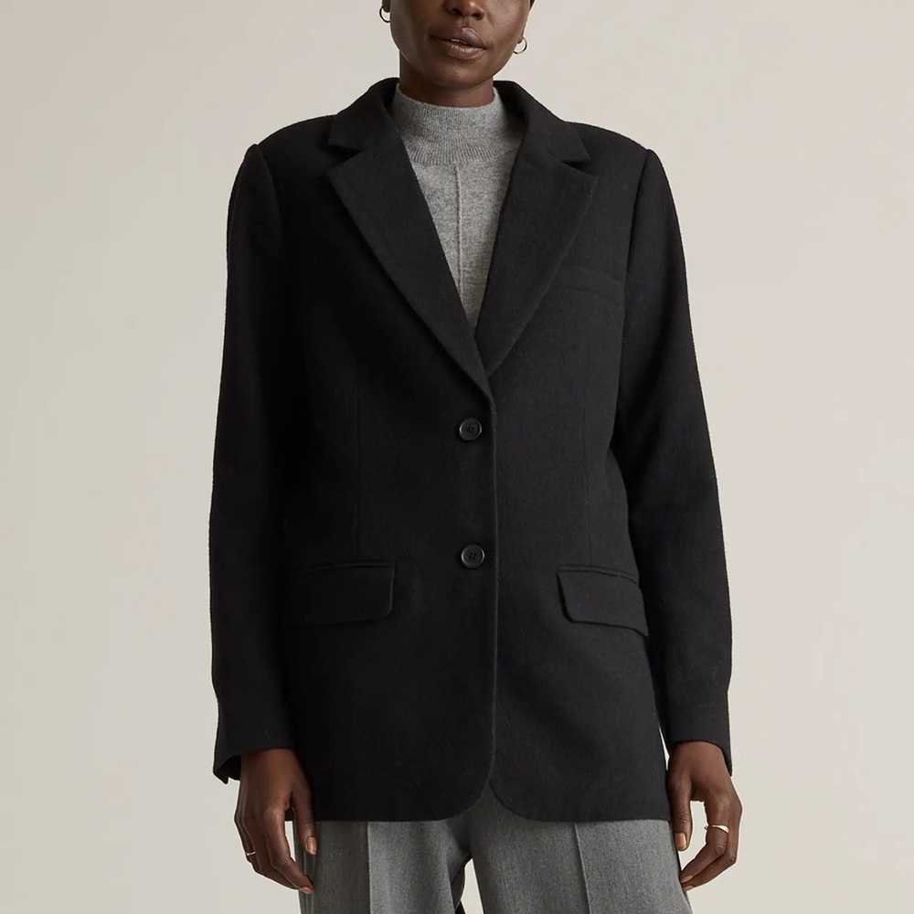 Quince Merino Wool Black Blazer Jacket Oversized Coat Medium
